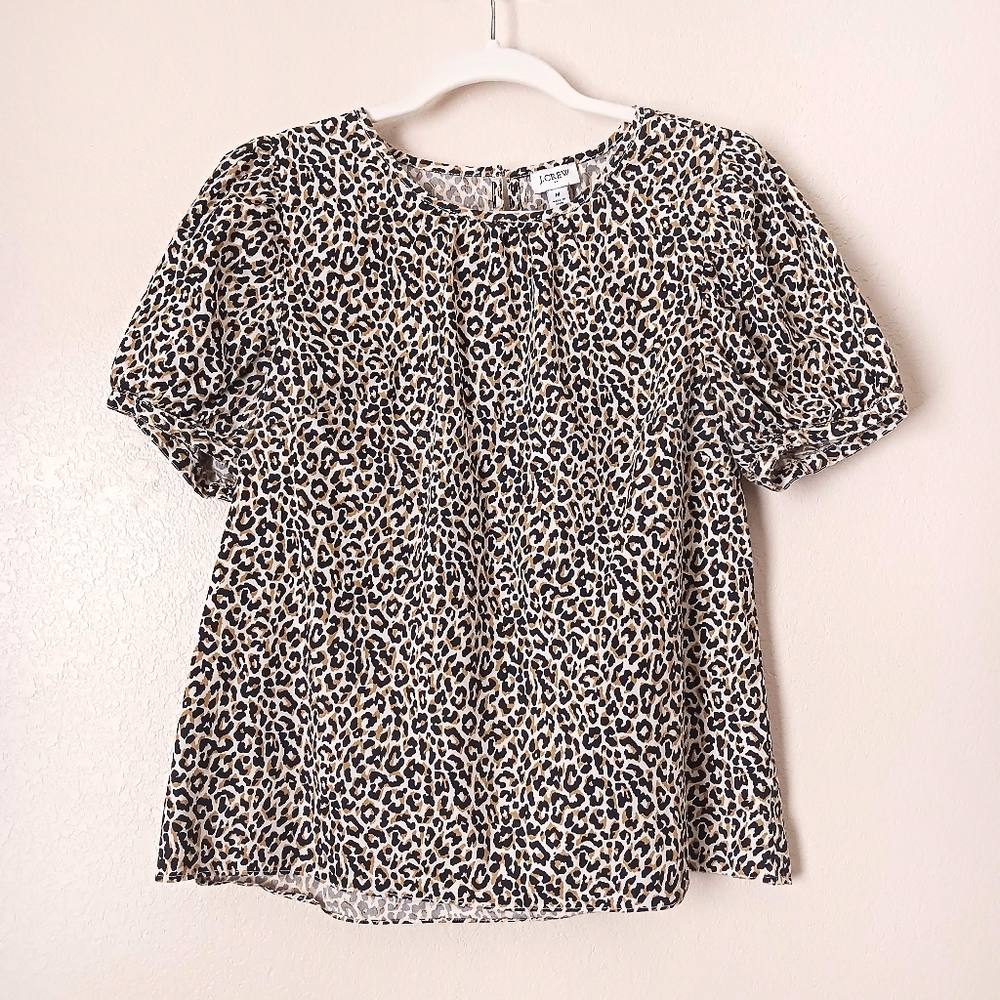 J. Crew Factory Boho Leopard Animal Print Short Sleeve Blouse Top Medium
